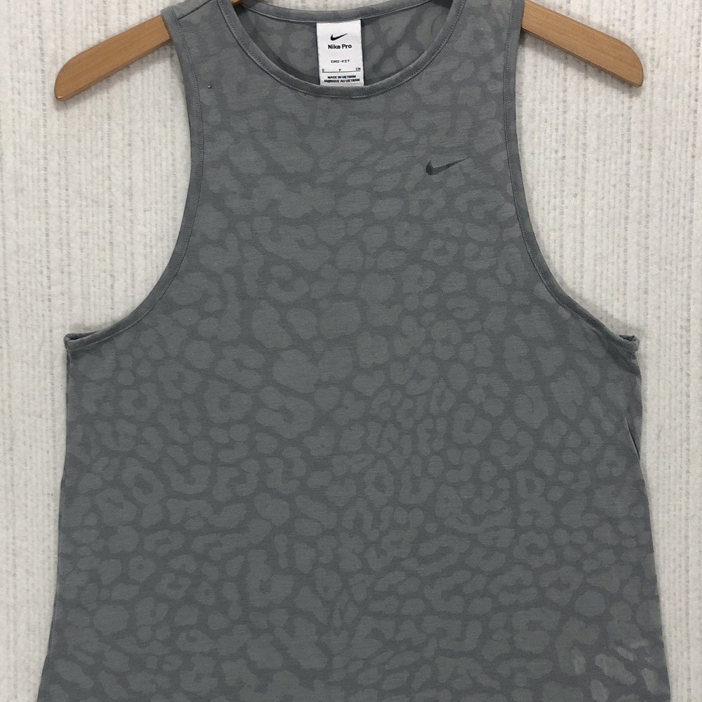Nike Pro Dri-FIT Tank Top Womens Small Gray Leopard Print Racerback Workout Tee